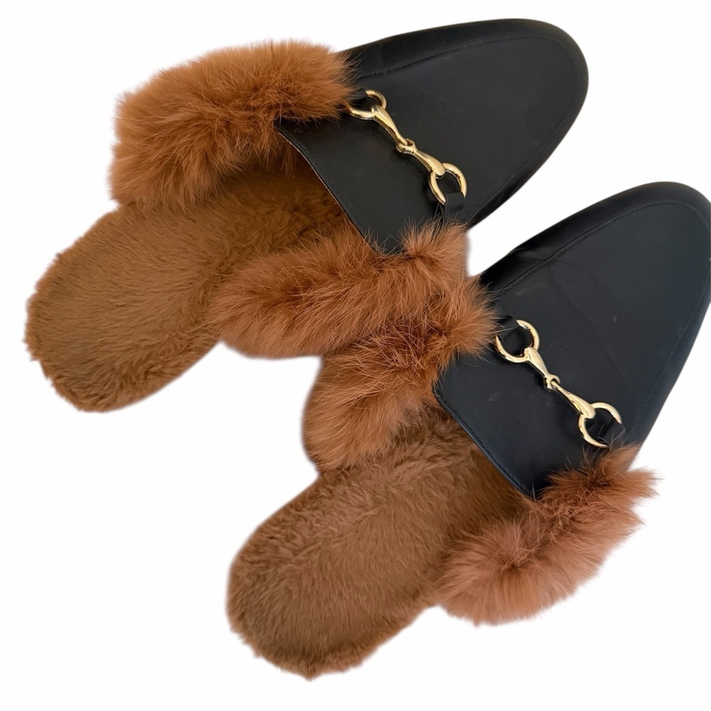 Elegant Black and Brown Fur Lined Loafers